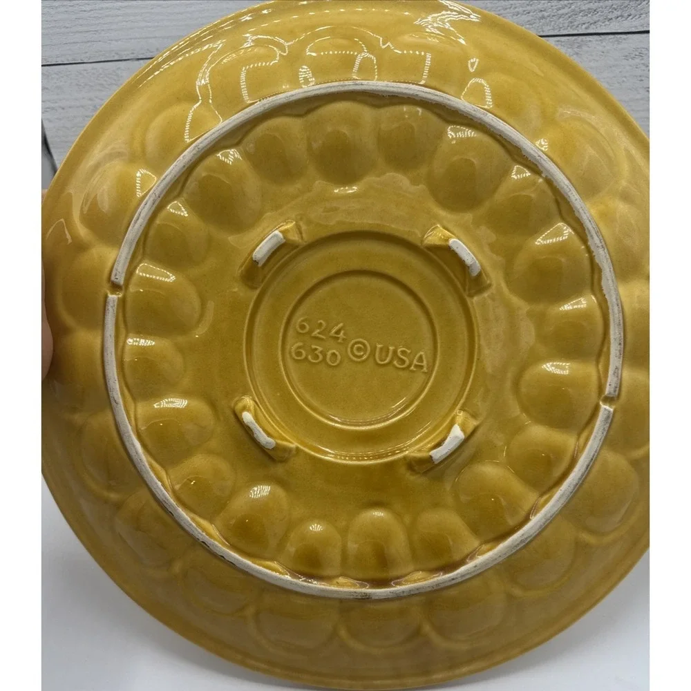 Vtg Yellow California Pottery Platter Egg Trinket Divider Toureen Base Yard Art